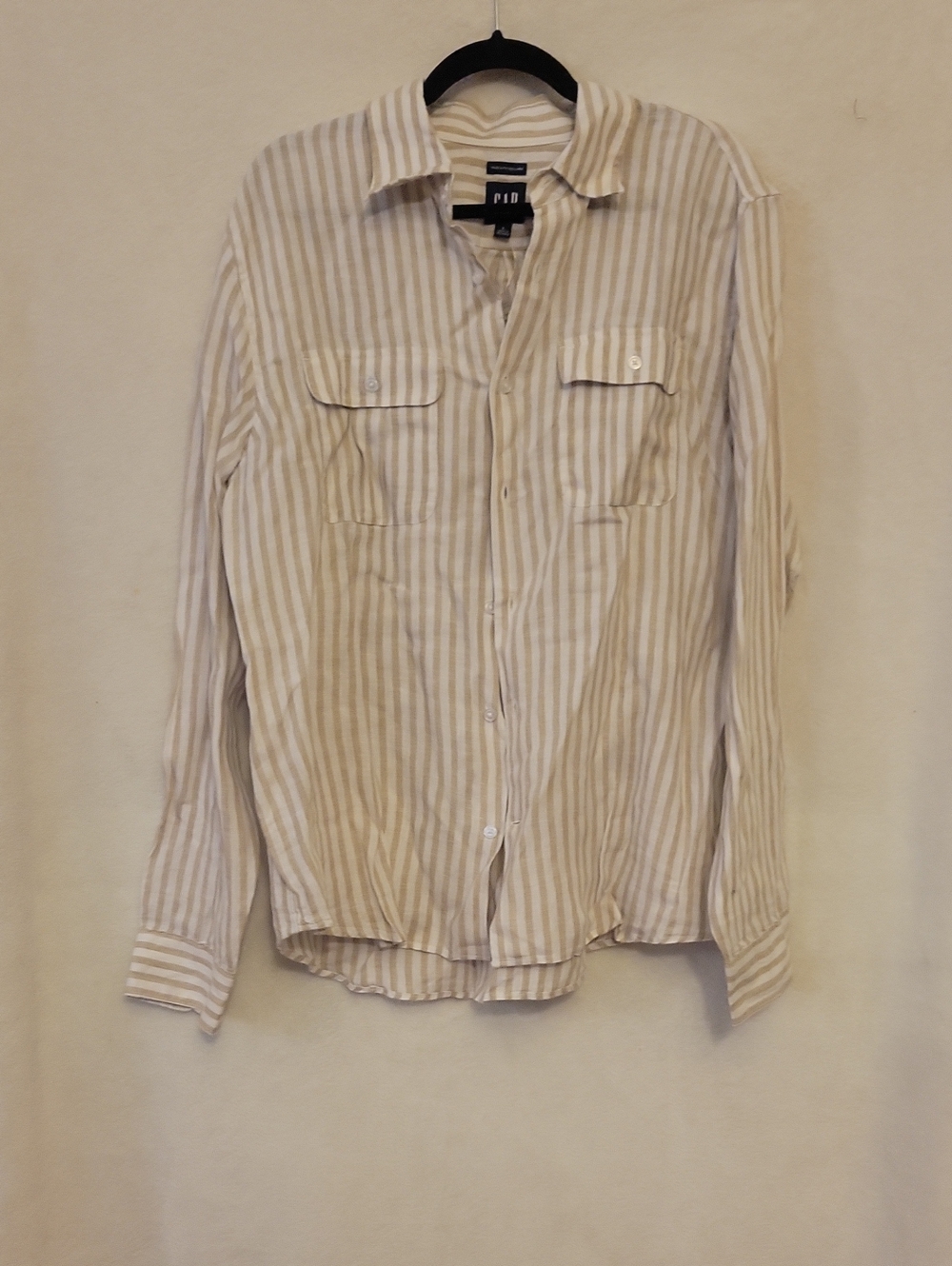GAP Beige and White Striped Casual Button-Down Shirt